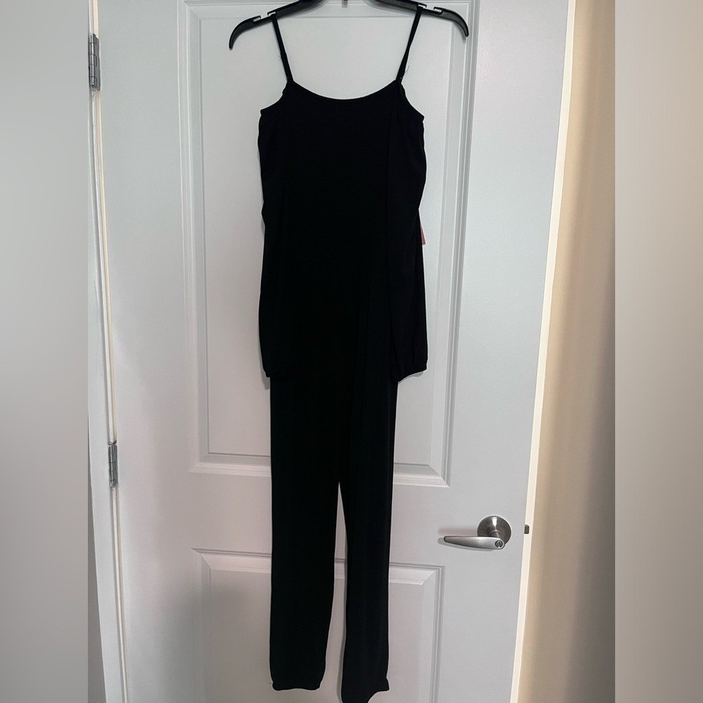 The Commons Girls Black Smocked Waist Cold Shoulder Jumpsuit Size L NWT
